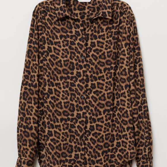 H&M Long-sleeved Blouse Brown/leopard print - Picture 2 of 3